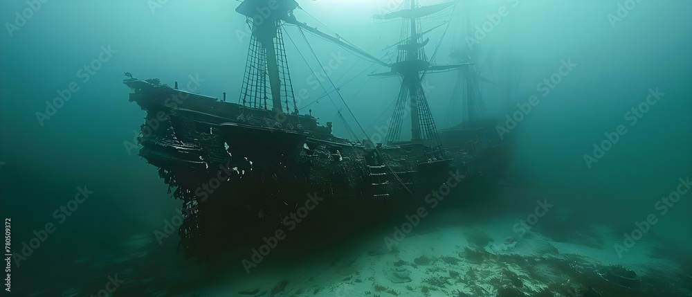 Sunken Ghost Ship's Silent Serenade. Concept Mystery, Ghost Ship, Ocean, Haunting, Sirens
