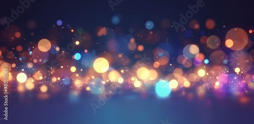 A dazzling display of multicolored bokeh lights glows brightly against a dark backdrop, likely created by intentionally unfocused lights at a nighttime event or decorative illumination. photo