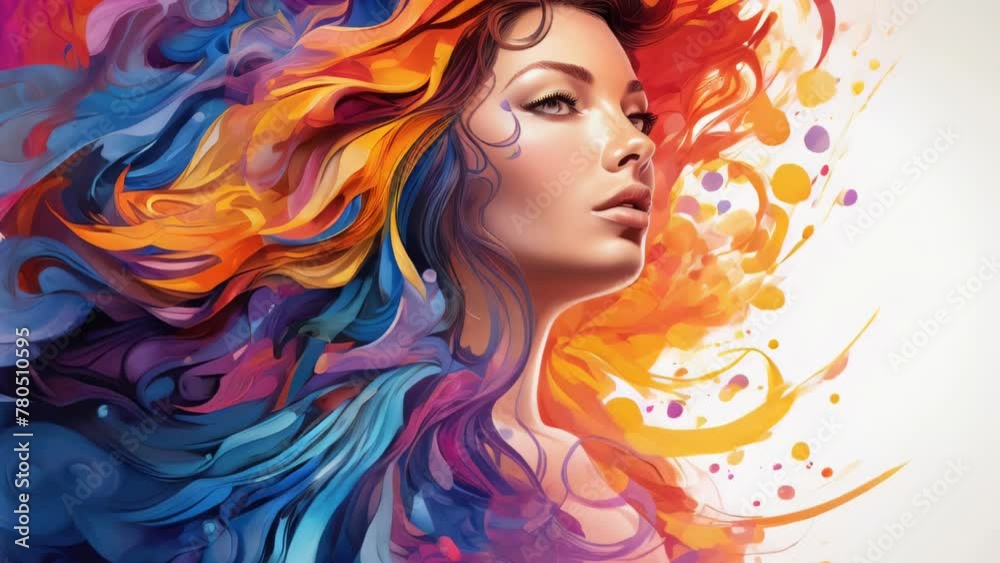 A woman with long, colorful hair is the main focus A woman with long, colorful hair is the main focus