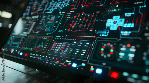 high tech computer with map of power grid risk indicator photo