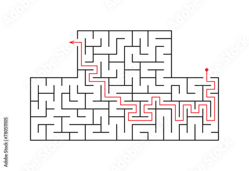 Vector illustration. Puzzle game. Rectangular labyrinth with entrance and exit.