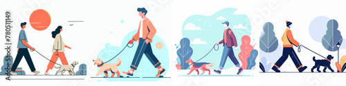 illustration of people walking with pets. vector illustration photo