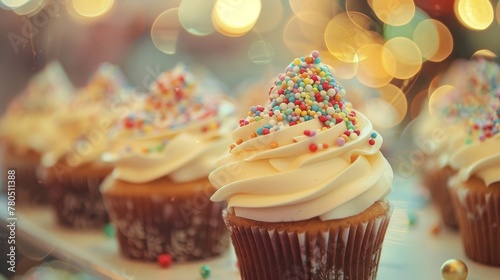 tasty cupcake with colorgul background photo
