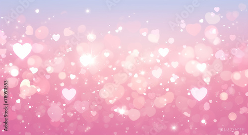 Light pink background with white hearts and stars, pastel pink background with heart shapes, cute light pink background with small sparkling particles, pink valentine background © RumRaisinStock