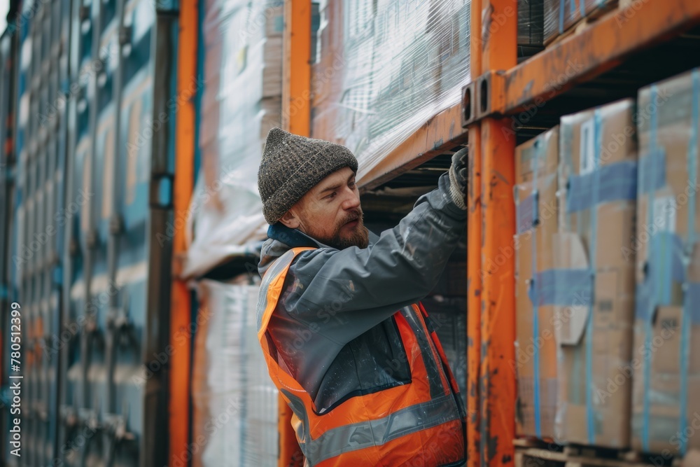 logistics worker loading parcel into truck at the port logistics worker loading parcel into truck at the port