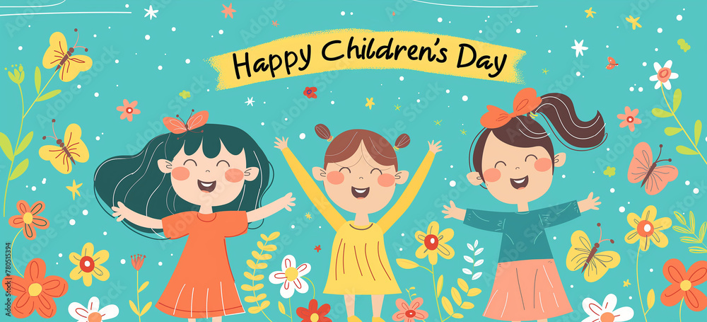 Joyful Children's Day Celebration with Colorful Hot Air Balloons and Playful Kids Illustration Joyful Children's Day Celebration with Colorful Hot Air Balloons and Playful Kids Illustration