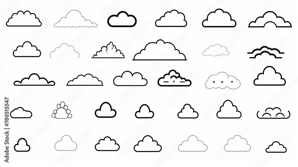 collection set contour image of a cloud, icon symbol on a white background collection set contour image of a cloud, icon symbol on a white background