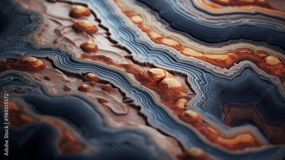 Close-up of a stunning gradient surface of agate rock, showcasing intricate patterns and vibrant colors as if captured by an HD camera. - obrazy, fototapety, plakaty 
