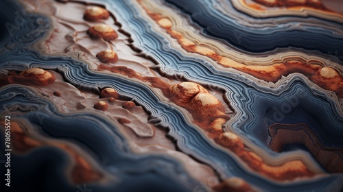 Close-up of a stunning gradient surface of agate rock, showcasing intricate patterns and vibrant colors as if captured by an HD camera.