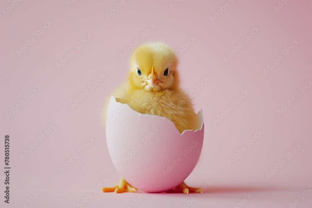 Beginning of Spring: Adorable Chick Hatching from Easter Egg - Generative AI