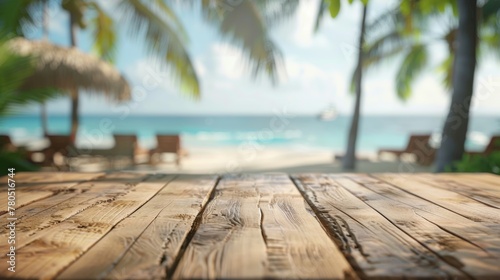 wooden table in beach bar 