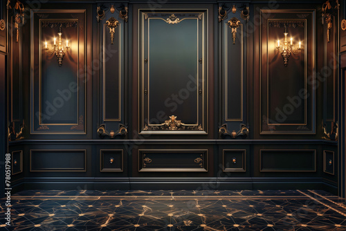 Luxury background of an elegant interior vintage room with marble floor and luxurious patterned walls