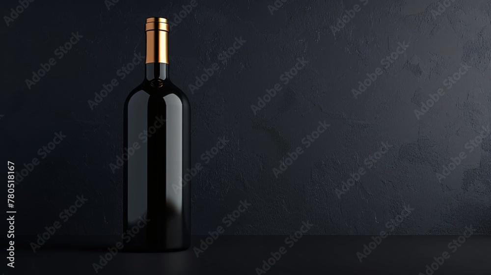 Deep red wine bottle with blank label and room for your branding on abstract dark backdrop. 3D render mockup. Deep red wine bottle with blank label and room for your branding on abstract dark backdrop. 3D render mockup.