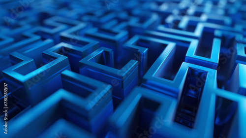 Abstract blue infinite 3d maze background, bright color banner
