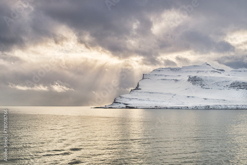 Iceland East Fiords - beams of light on the sea.