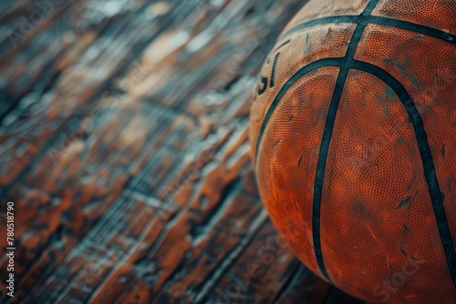 Game Time Texture: Close-Up of a Weathered Basketball on Court © Bernardo