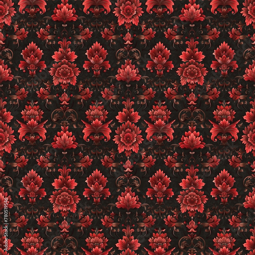 Floral red color, form natural, seamless fabric pattern.
