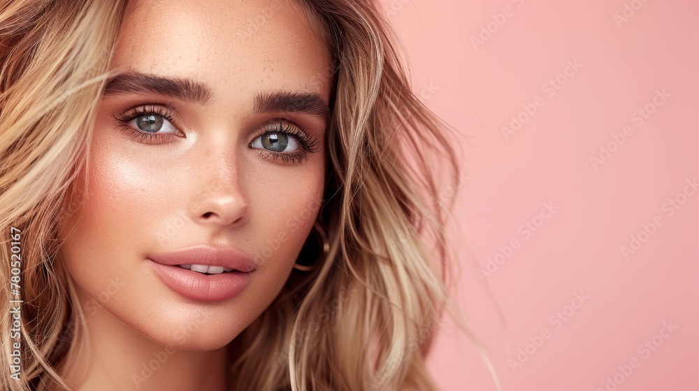 Portrait of a young woman with a detailed close-up, beauty and skincare concept