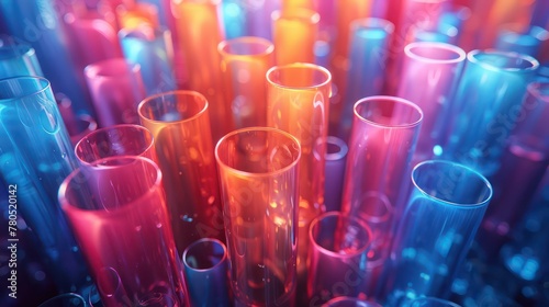 Multi-colored transparent glass tubes, abstract background. Generative AI photo
