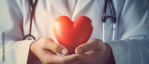 doctor holding heart shape in hands, heart surgeon photo