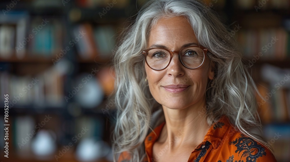Elderly teacher happily instructing students in math at a library, solving equations on a whiteboard and making eye contact with the camera. Elderly teacher happily instructing students in math at a library, solving equations on a whiteboard and making eye contact with the camera.