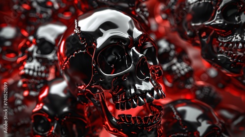 Fierce metallic devil heads - modern speed metal design - 3D artwork.