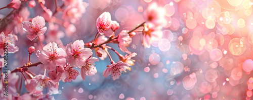 Sakura cherry flowers blossom on a tree branch