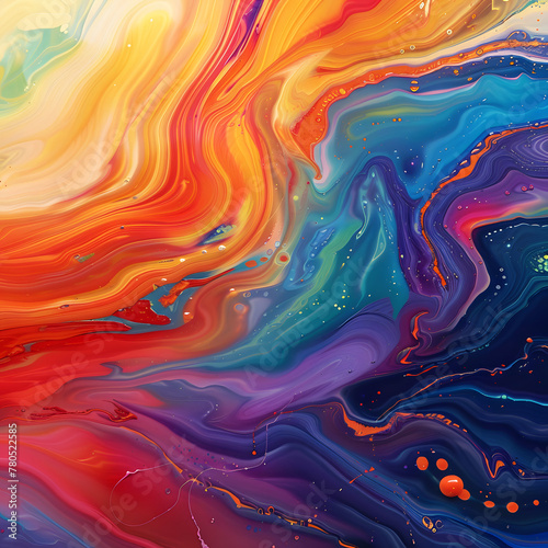 Abstract painting with colorful wave gradient background.