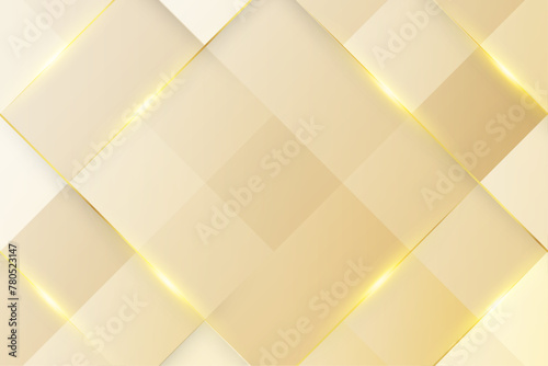 Luxury cream gold geometric background with square rhombus pattern, gold lines and sparkling light in 3d paper cut style , vector illustration. photo