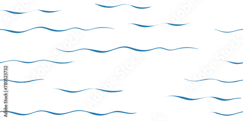 Seamless Wave Vector Pattern, watercolor water background. Wavy sea beach print, curly grunge paint lines.