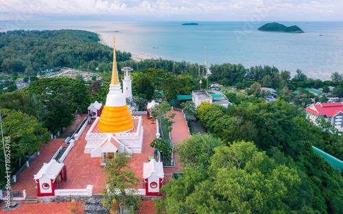 Aerial view of old Pagoda at Tang Kuan Hill on sunset, Songkhla, Thailand photo