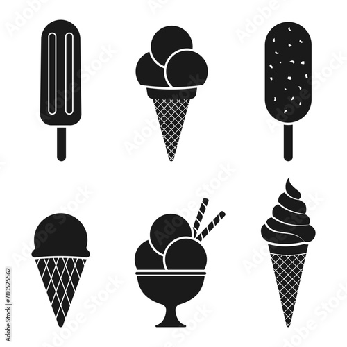 ice, cream, icon, cone, vector, illustration, waffle, chocolate, food, pictogram, scoop, dessert, cartoon, symbol, set, design, cup, silhouette, sorbet, black, frozen, milk, white, summer, cold, sunda