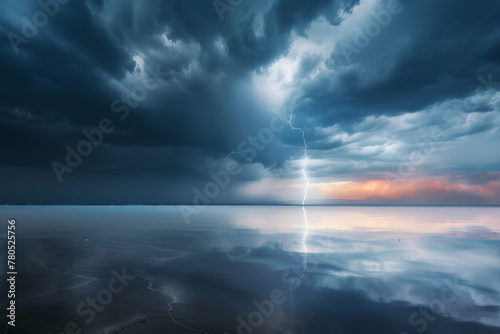 A dramatic thunderstorm approaching over the sea - Generative AI