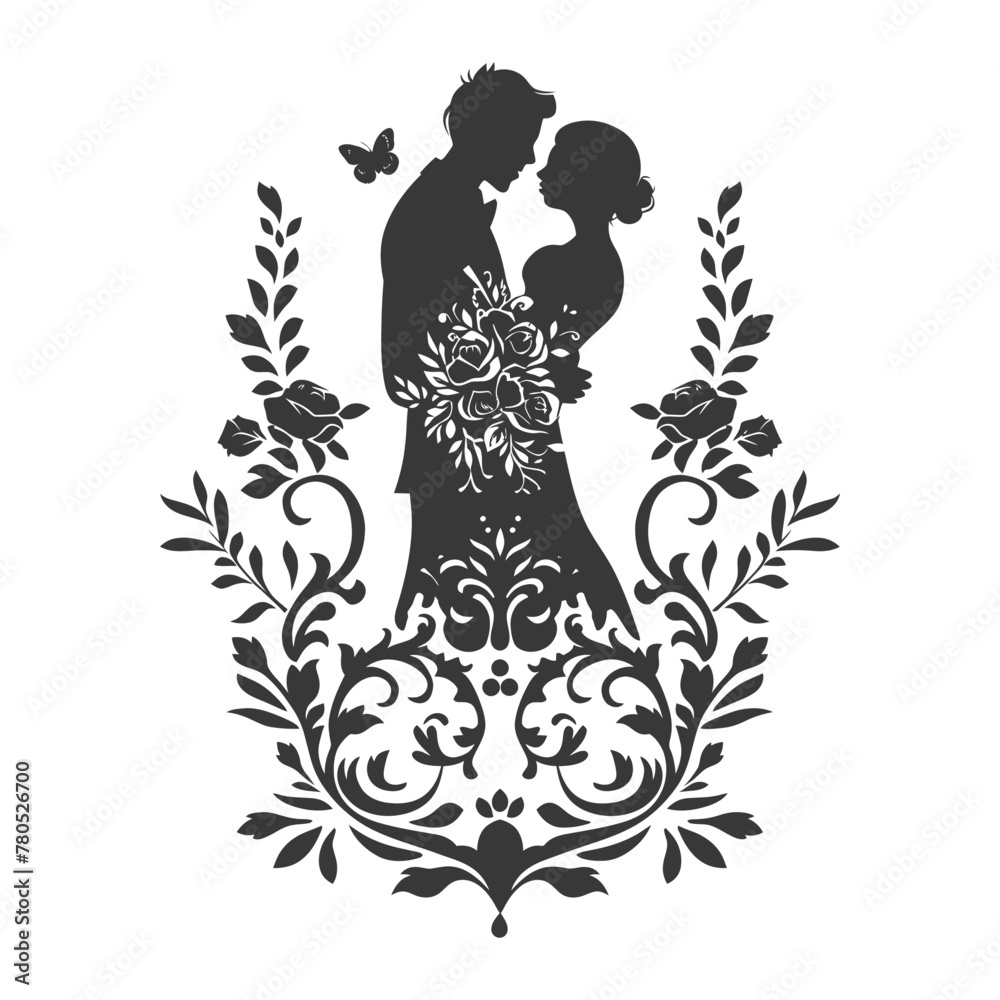 Silhouette elements of the bride and groom for wedding invitations are black only Silhouette elements of the bride and groom for wedding invitations are black only