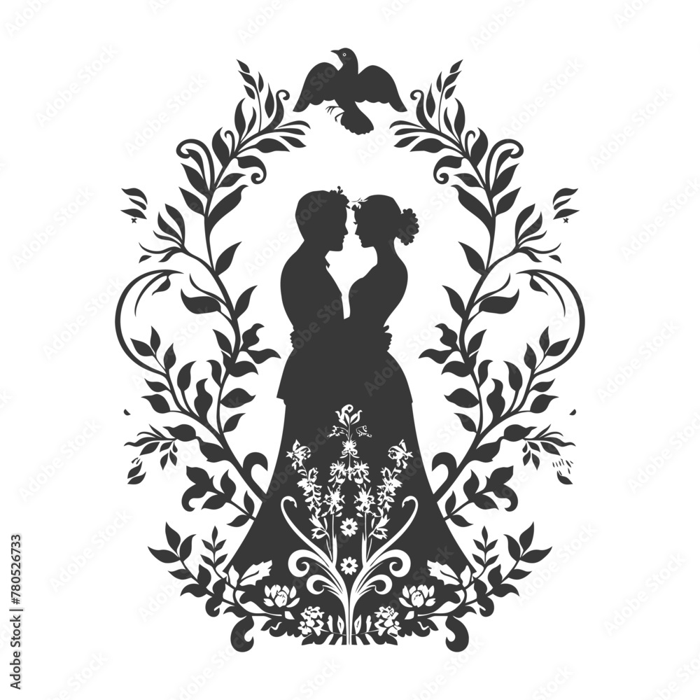Silhouette elements of the bride and groom for wedding invitations are black only Silhouette elements of the bride and groom for wedding invitations are black only