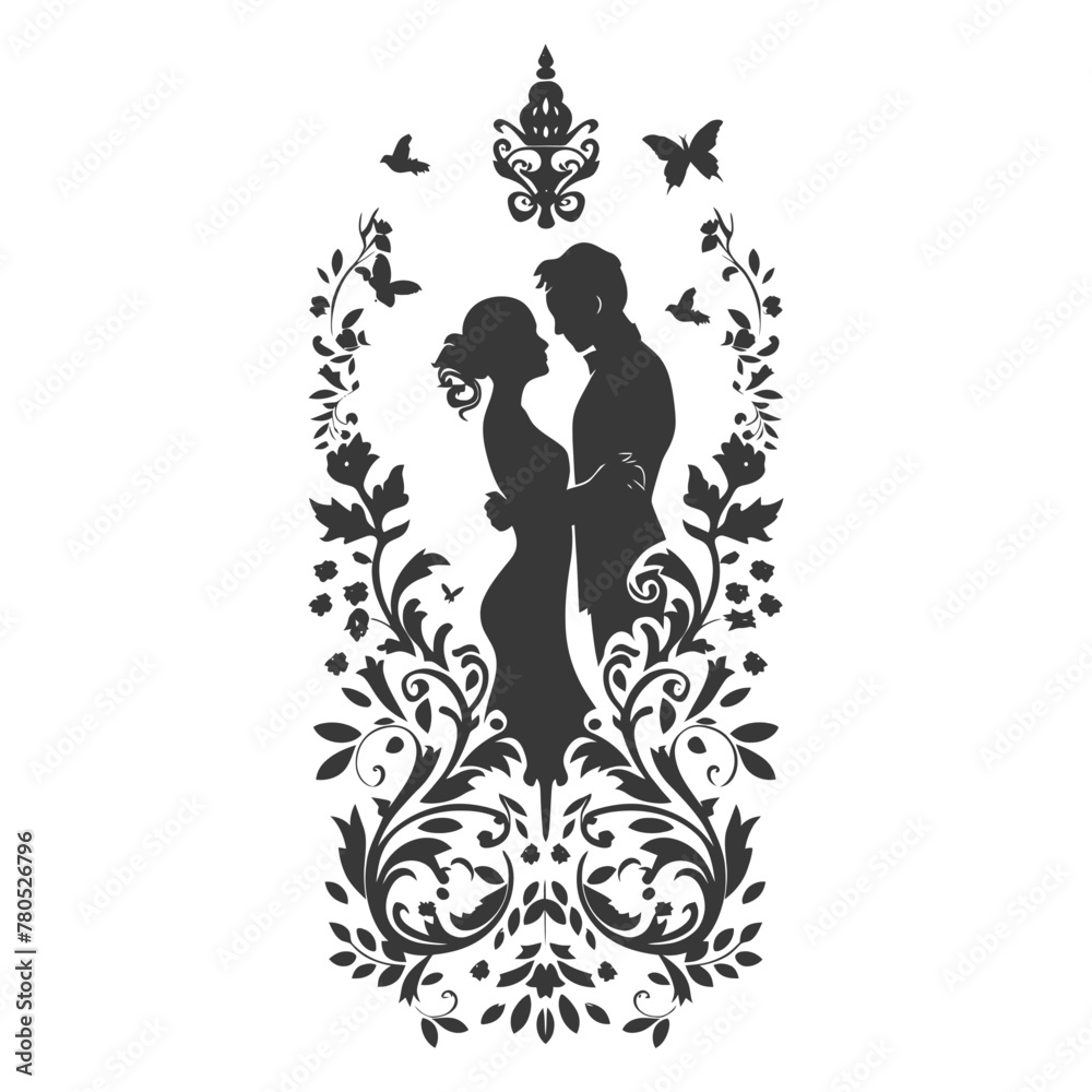 Silhouette elements of the bride and groom for wedding invitations are black only