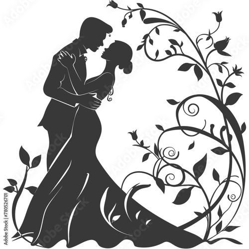 Silhouette elements of the bride and groom for wedding invitations are black only