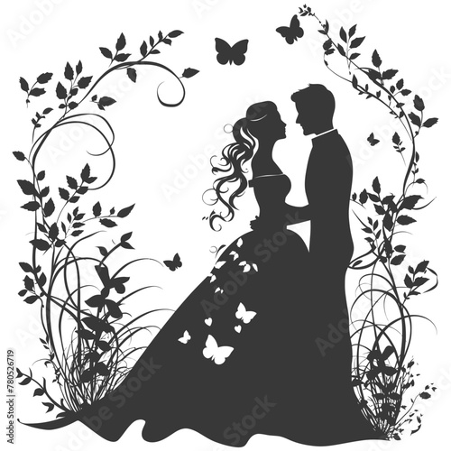 Silhouette elements of the bride and groom for wedding invitations are black only