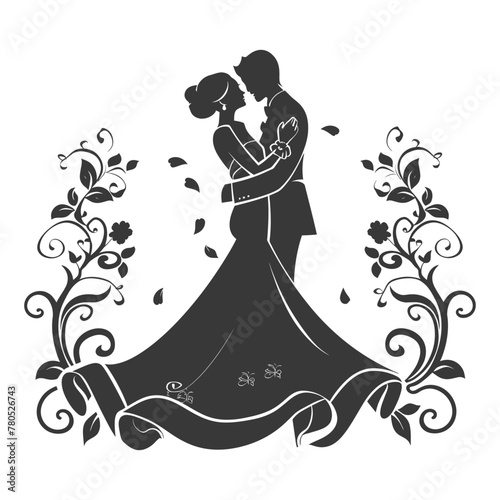 Silhouette elements of the bride and groom for wedding invitations are black only