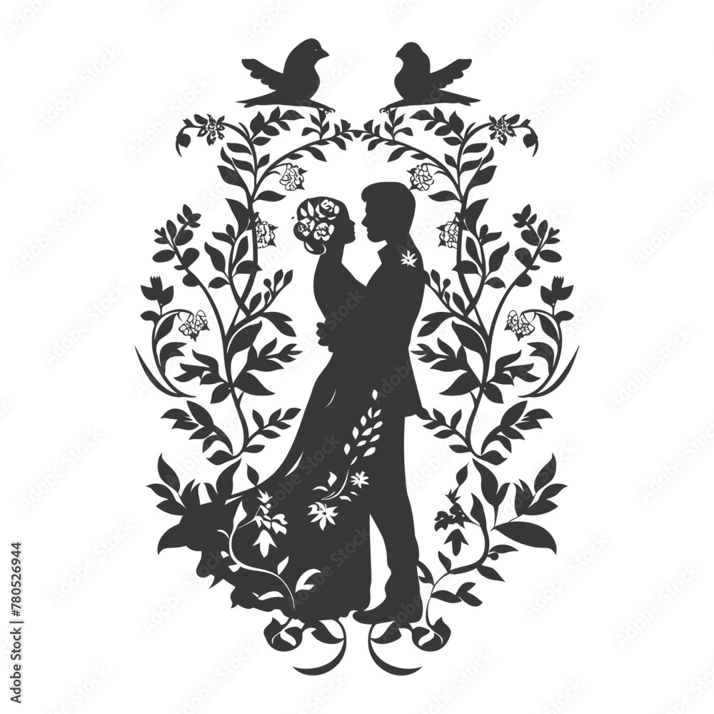 Silhouette elements of the bride and groom for wedding invitations are black only Silhouette elements of the bride and groom for wedding invitations are black only
