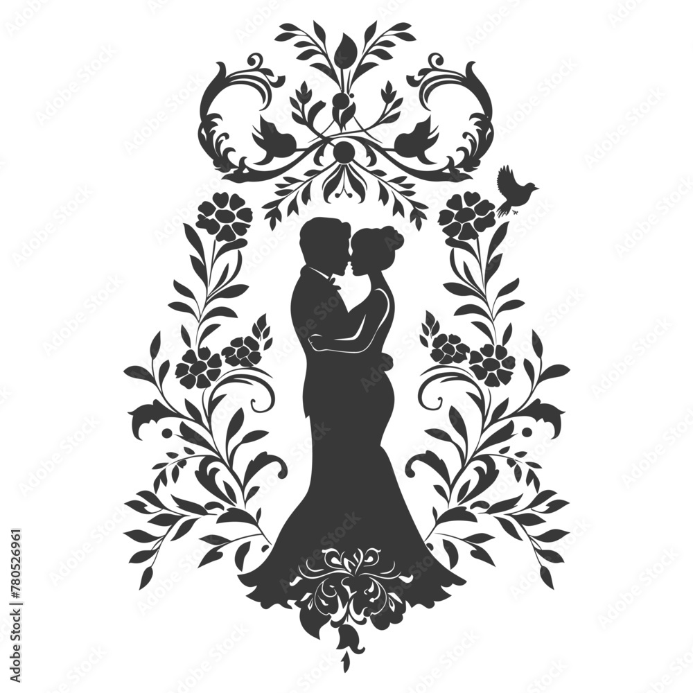 Silhouette elements of the bride and groom for wedding invitations are black only Silhouette elements of the bride and groom for wedding invitations are black only