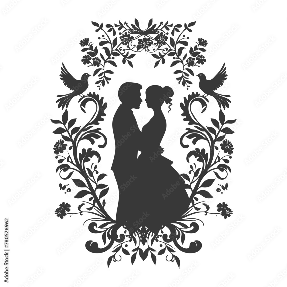 Silhouette elements of the bride and groom for wedding invitations are black only Silhouette elements of the bride and groom for wedding invitations are black only