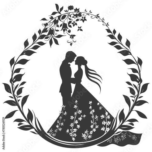 Silhouette elements of the bride and groom for wedding invitations are black only