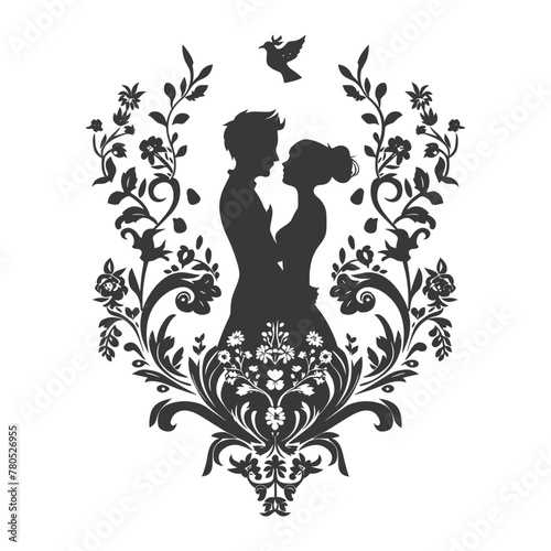 Silhouette elements of the bride and groom for wedding invitations are black only