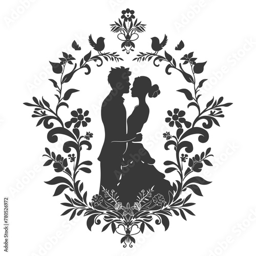 Silhouette elements of the bride and groom for wedding invitations are black only