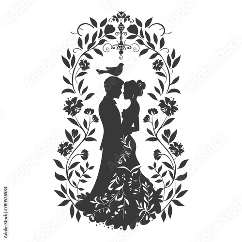 Silhouette elements of the bride and groom for wedding invitations are black only