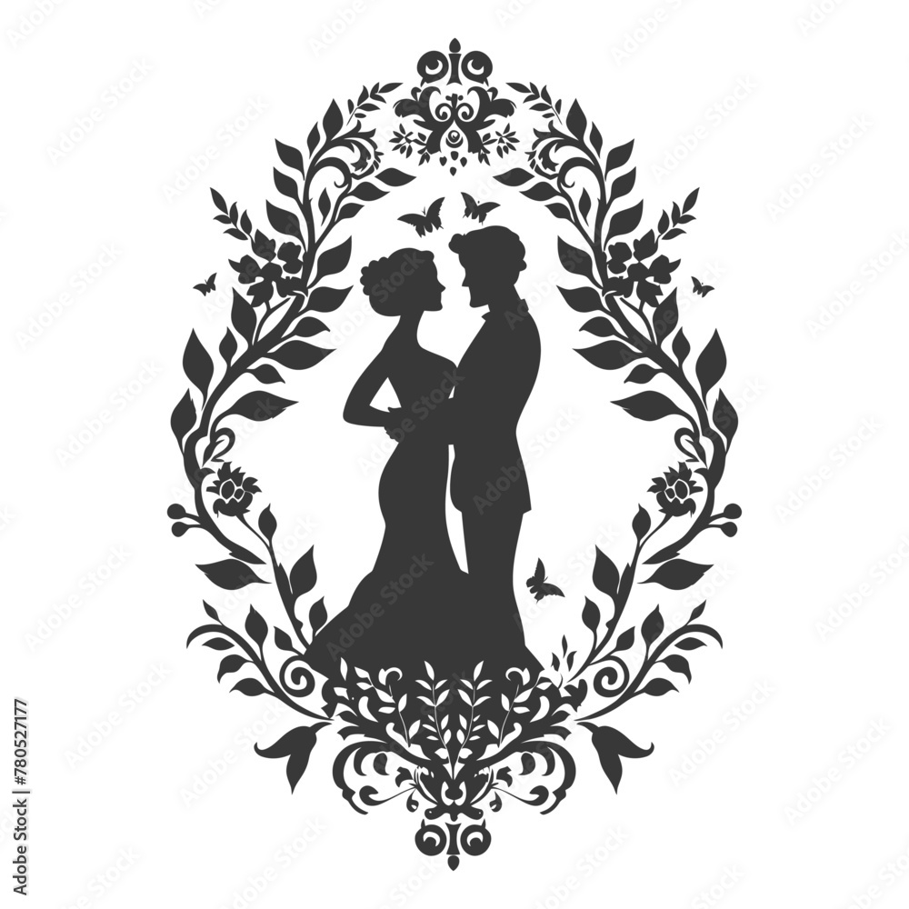 Silhouette elements of the bride and groom for wedding invitations are black only Silhouette elements of the bride and groom for wedding invitations are black only