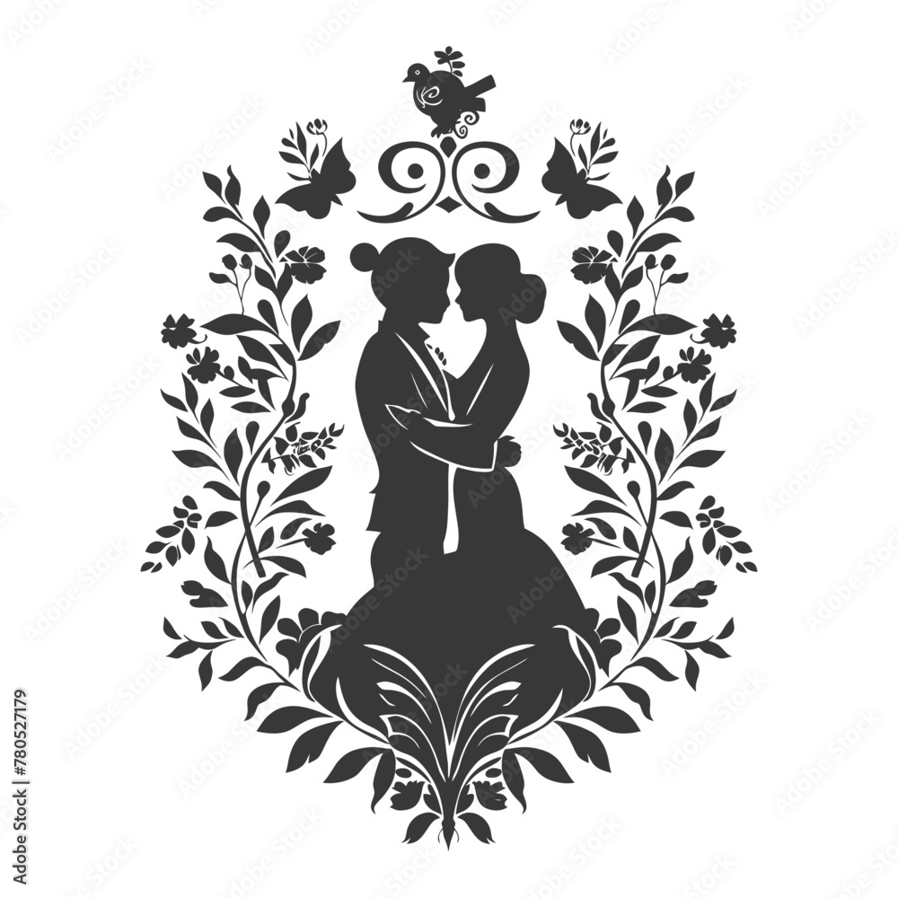 Silhouette elements of the bride and groom for wedding invitations are black only