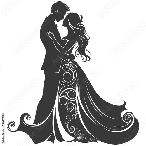 Silhouette elements of the bride and groom for wedding invitations are black only photo