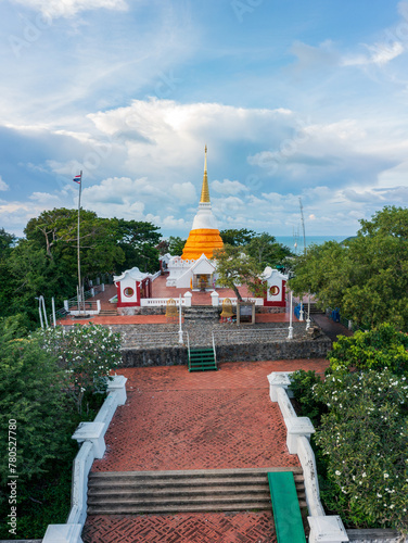 Aerial view of old Pagoda at Tang Kuan Hill on sunset  Songkhla  Thailand